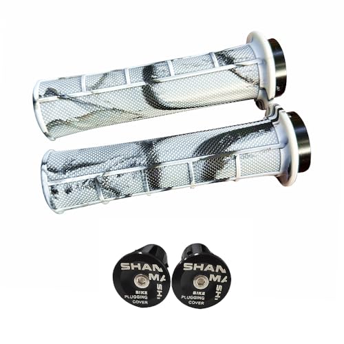 Napzy Antislip Bicycle Handlebars Grips Protector for Bicycle/Mountain Bike/Road Bike/Folding Bike with Aluminum Alloy End Caps(White & Black)