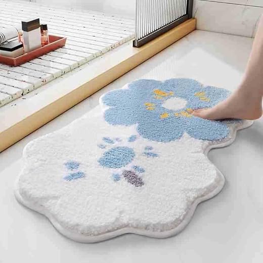 Small Fresh Home Shower Bathroom Toilet Absorbent Non-Slip Faux Cashmere Rug 15.6×23.4Inch，Flower