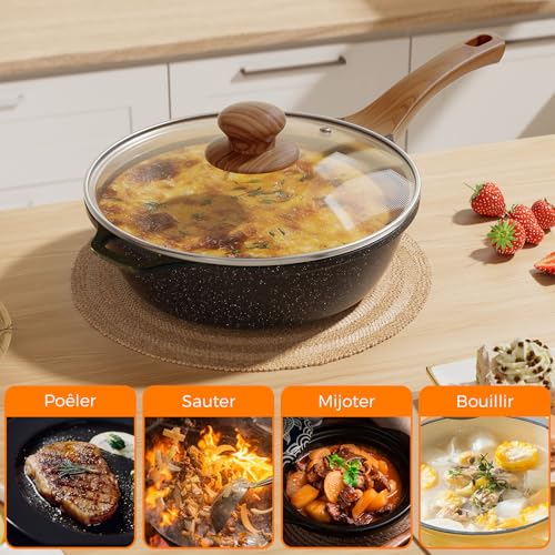 Poêle haute 30cm granit YASHE avec couvercle pour induction - 7