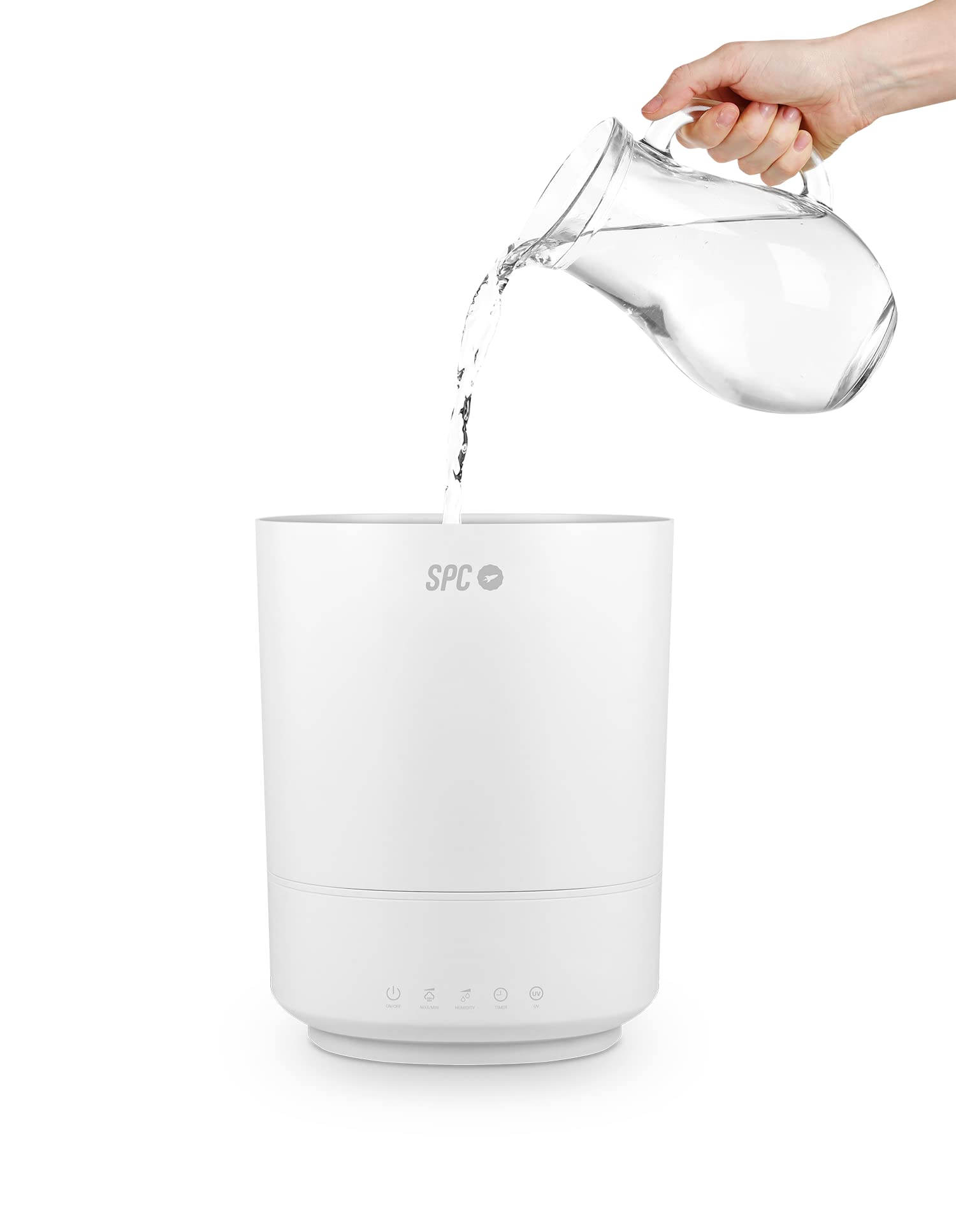 SPC Evadne – Humidificador WiFi inteligente ultrasónico, gran capacidad 4,5L, luz UV-C, carga de agua superior, modos automático, manual y noche, difusor de aromas, luz de noche, temporizador, sin BPA