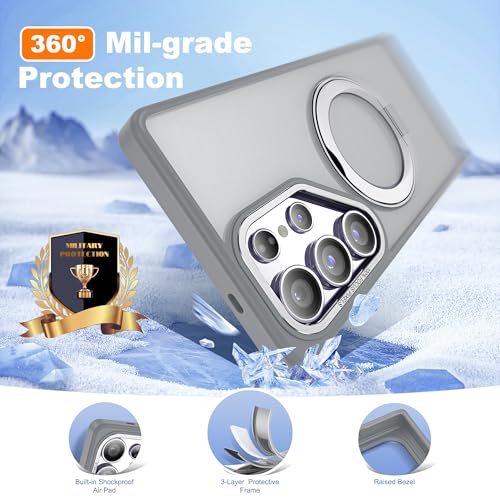 Image of for Samsung Galaxy S25 Ultra Case with 360Rotatable Magnetic Ring Stand Compatible with Mag-Safe Military Protection Shockproof Matte Translucent Phone Cases for S25 Ultra 6.9 inch,Gray