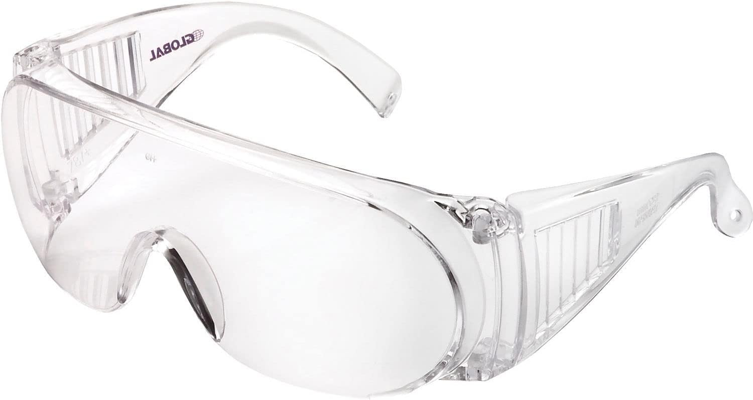 Global Industrial OTG Visitor Safety Glasses, Scratch Resistant, Clear Lens/Frame, Lot of 10