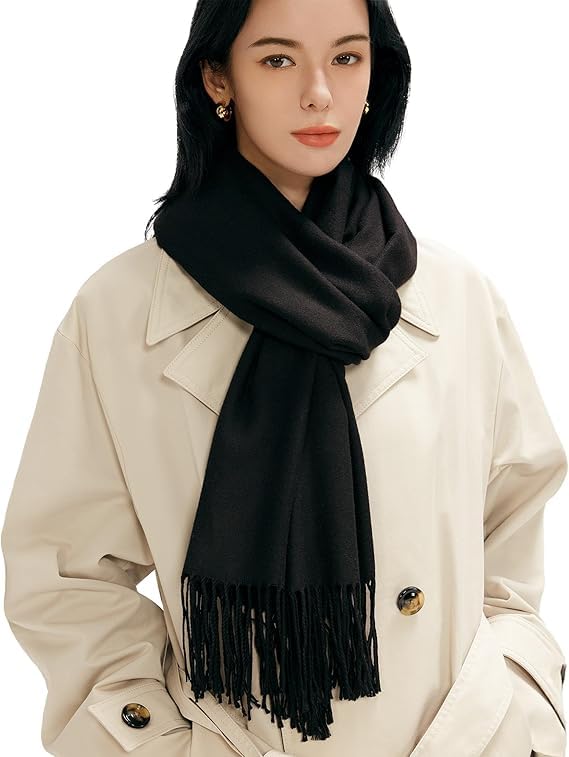 MaaMgic Sciarpa con Frange in Tinta Unita da Donna Morbida e Soffice di Misto Cotone per Autunno Invernale 200 * 70cm