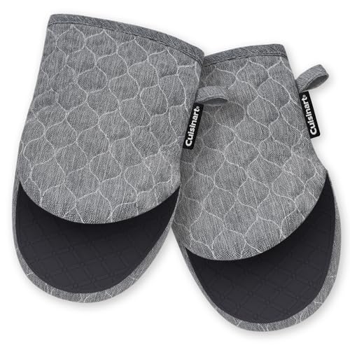 Image of Cuisinart ShieldPro Mini Silicone Oven Mitts, 2-Pack 5.5 inchx8.5 inch, 450F | Non-slip grip on hot cookware, hangs neatly by the stove, cotton lining adds comfort, ambidextrous for smaller hands