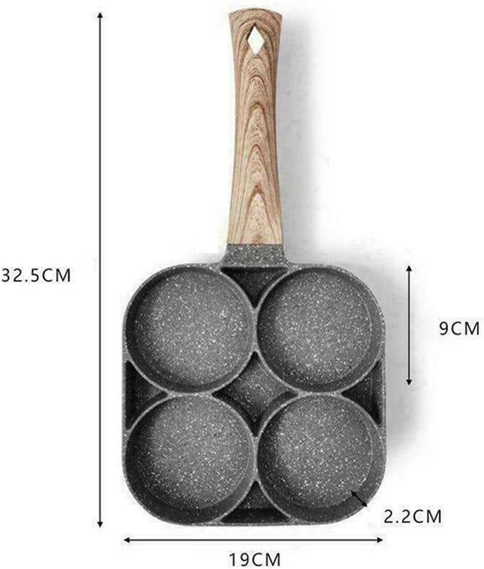 4-Hole Omelet Pan for Burger Eggs Ham Pancake Maker Frying Pans Non-Stick No Oil-Smoke Breakfast Grill Wok Cooking Pot