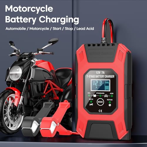 Image of Sounce Fully Automatic 7A 12V Car & Bike Battery Charger: Smart Battery Maintainer with Intelligent Digital Display & Multi-Protection: Compatible with AGM, Gel, Wet Lead-Acid, Calcium Batteries