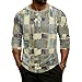 Men Fashion 3/4 Sleeve Blouses Printed 3 Button Henley Shirts Crew Neck Comfortable Casual Loose Pullover Tops