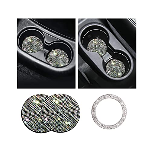 Image of Ziciner 2 Pack Bling Car Cup Holder Coaster, Anti-Slip Auto Insert Coaster with Start Stop Button Cover, Universal Shiny Crystal Vehicle Interior Accessories for Women and Girls (AB)
