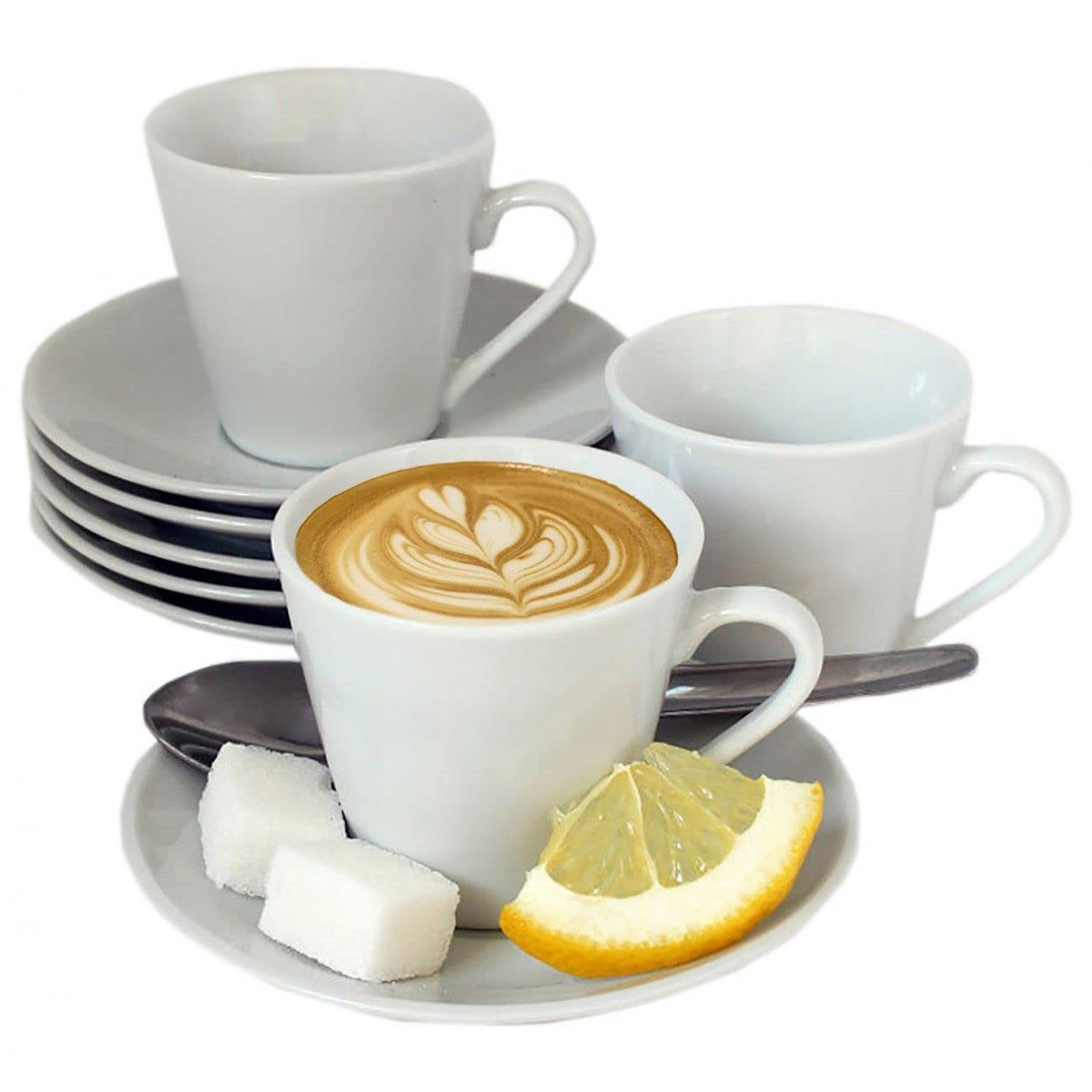 Hogar y Mas Juego de Café Barista Classic 24 Piezas 12 Tazas y 12 Platos de Porcelana Blanca. Servicio de Café para 6 Personas