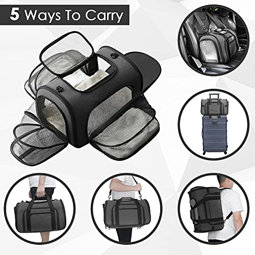 Looxmeer Faltbare Tragetaschen Transportbox für Hunde, Transporttasche mit Langlebigem Material und Atmungsaktivem Design, Hundetragetasche leicht zu reinigen, 5 Weise zu tragen, Grau+ Schwarz - Image 3