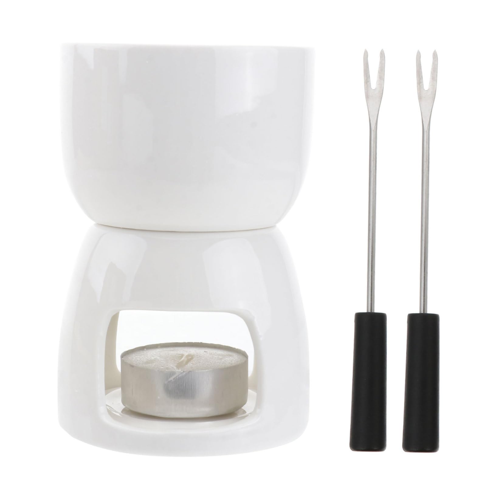 CIYODO 1set Ceramic Fondue Pot with Forks Melting Stove for Cheese Butter and More for Home Bakery Restaurant and Fondue Parties