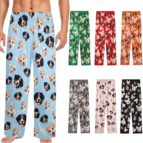 Custom Face Pajamas Pants with Photo for Men Women:Made in USA Personalized Dod Cat Pet PJ Pajama...