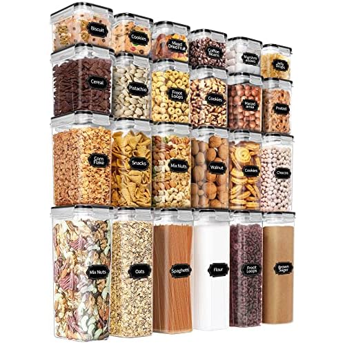 PRAKI Airtight Food Storage Containers Set with Lids – 24 PCS, BPA Free Kitchen and Pantry Organization, Plastic Leak-proof Canisters for Cereal Flour & Sugar – Labels & Marker