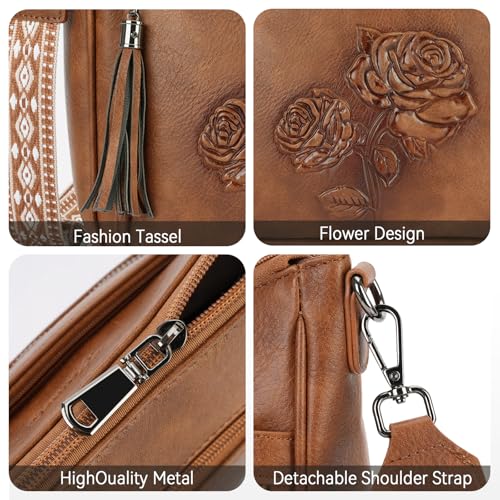 Image of Medium Crossbody Bags for Women,Vegan Leather Hobo Purses Embossed | Women's Shoulder Handbags with Adjustable Boho Strap for Daily Travel Lightweight Cross body Purses with Multi Pockets