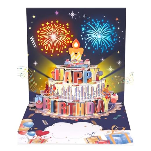 GlasFlength Biglietto Auguri Compleanno con Musicale e Luce, Biglietti Auguri Compleanno Biglietto di Auguri Pop-up 3D con Candela Soffiabile Regalo di Compleanno Divertente per Donne Uomini Bambini