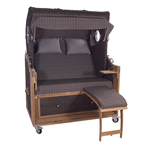 Playa cesta Kampen especial de 2,5 plazas Mocca 58437 Polirratán teca Madera Acero Inoxidable volllieger