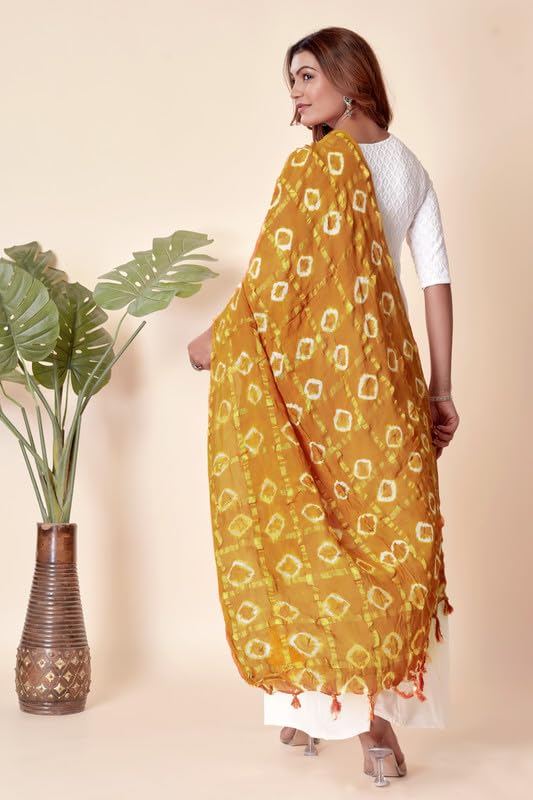 Image of Women Bandhani Dupatta | Traditional Chunri Print with Decorative Border | Lightweight Ethnic Stole for Festive and Wedding Wear