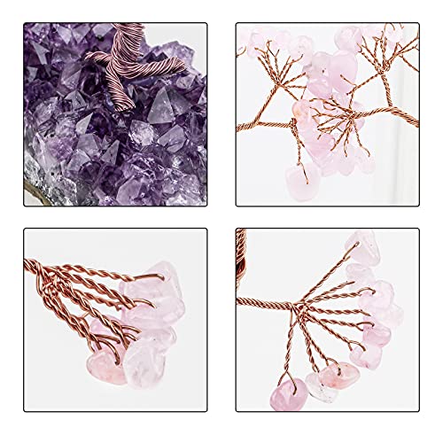 Nupuyai Rose Quartz Crystal Tree with Amethyst Cluster Base - Image 3