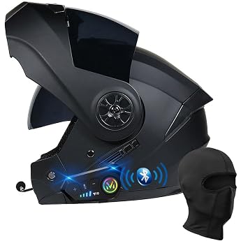 Flip-Up Helmet with Bluetooth Integrated Motorcycle Helmet ECE Certified Full-Face Helmet with Double Visor with Built-in Microphone for Automatic Response for Adults Women Men