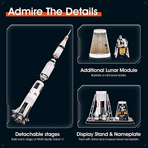 NASA Apollo Saturn V 3D Puzzles for Adults Kids Space Toys for Boys 5-8 Rocket Ship, Puzzles for Kids Ages 8-10 12-14 Crafts for Adult Space Exploration Puzzle Model Kit, 136 Pieces Easter Gifts - Image 3