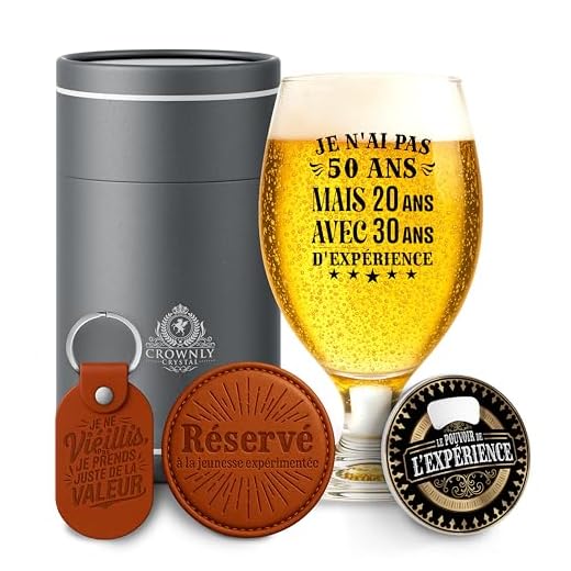 CROWNLY CRYSTAL® Cadeau Homme 50 Ans Cadeau Personnalisé Verre À Biere Humour Decoration Anniversaire