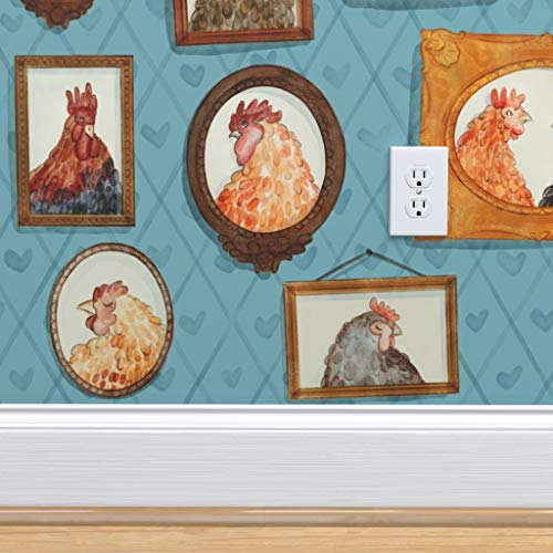 Spoonflower Peel & Stick Wallpaper 12Ft X 2Ft - Chicken Family Portraits Hen Rooster Kitsch Frames Portrait Chickens Farm Animals Farmhouse Vintage Custom Removable Wallpaper #TOP2