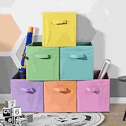 Organizador de Cubos de Tecido de 6 Peças com Alças, Organizador de Cubos Dobrável de 11 Polegadas, Cesta de Prateleira, Organizador para Armários (Colorido)