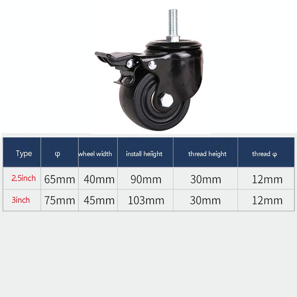 Ruedas giratorias de Nylon roscadas M12 de Alta Resistencia (2,5" y 3") para Transporte Industrial y de Muebles. Capacidad de Carga: 800 kg / 1000 kg. Ruedas silenciosas con Freno para un de