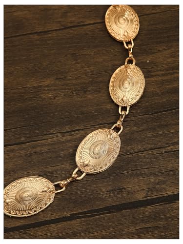 SweatyRocks Women's Western Belt Oval Concho Waist Chain Gold Cowgirl Belt for Dresses Jeans2