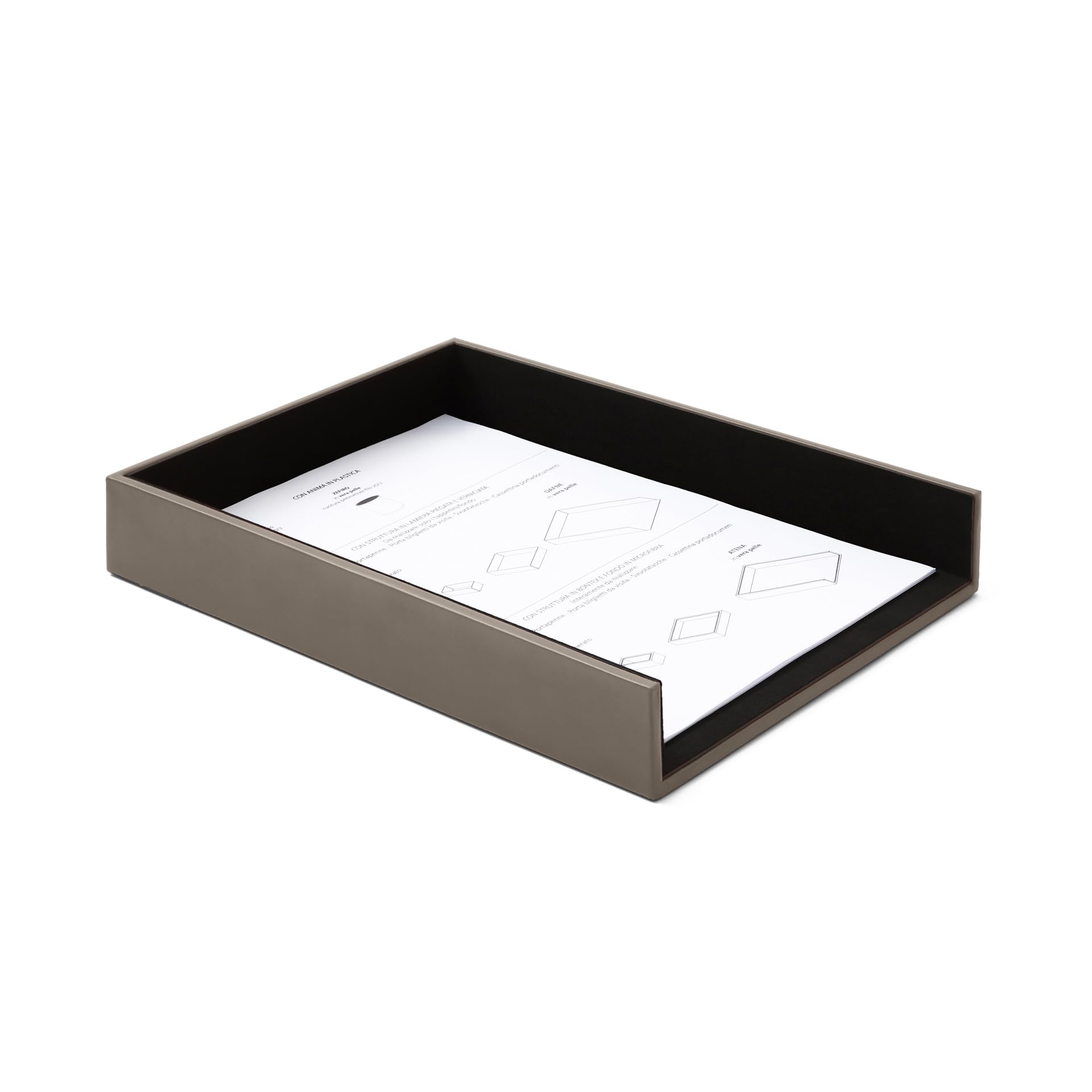 Eglooh - Minerva - Corbeille à Courrier Cuir Gris Taupe - Casier Rangement Bureau DIN A4 - pour Lettres Documents - cm 32 x 24,2 x H.5 - Entièrement Fabriqué en Italie