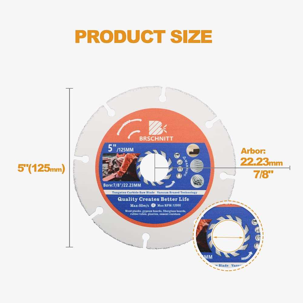 Carbide Multi Wheel Disco125mm - BRSCHNITT Disco da taglio per Legno Duro, Laminato, Plastica(4 Pezzi)