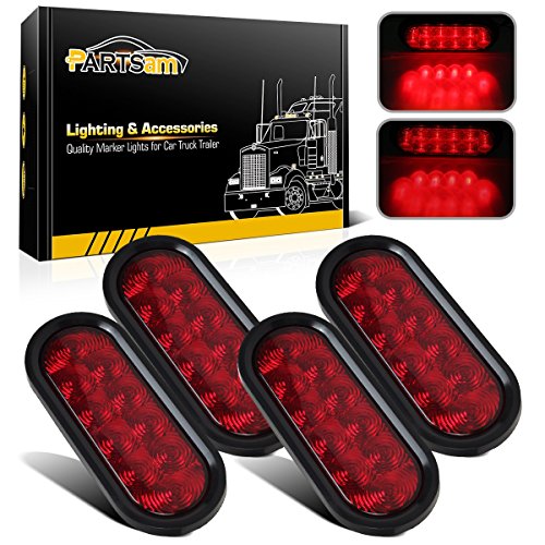 Partsam 4pc 6 Inch Oval LED Trailer Lights - 10 LED Red Stop/Turn & White Reverse Lights Kit