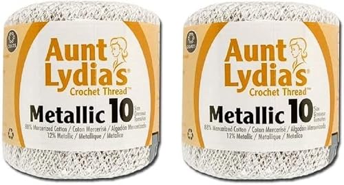 Aunt Lydia's Crochet Cotton Metallic Crochet Thread Size 10 (2 - Pack) (White/Silver) #TOP20