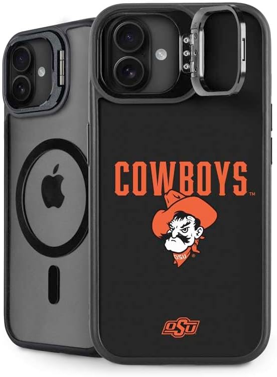 Skinit Kickstand Phone Case Compatible with iPhone 16 - Officially Licensed Oklahoma State University OSU Ride Em Cowboy Design
