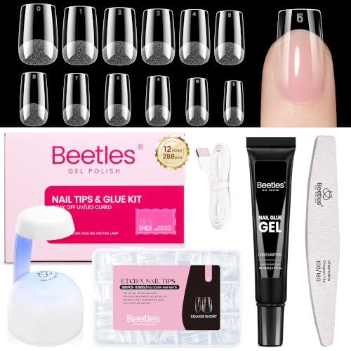 Image of Beetles Short Square Nail Extension Kit, 288pcs Nails Tips, 12 Sizes