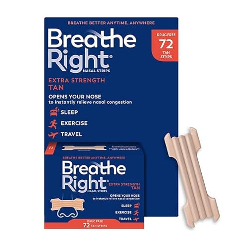 Nasal Strips by Breath Rightt | Extra Strength | Tan | Drug-Free Snoring Solution & Nasal Congestion Relief Caused by Colds & Allergies | 72 Count Pack of 1