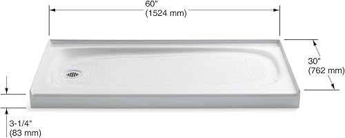 Miniatura 4 de KOHLER 9053-0 Salient - Base de ducha de hierro fundido de 60 x 30 pulgadas con drenaje izquierdo, base de ducha rectangular, color blanco