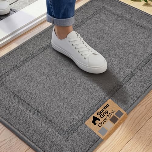 Image of GORILLA GRIP Indoor Door Mat, Rubber Backing Entry Rug 35x22, Gray