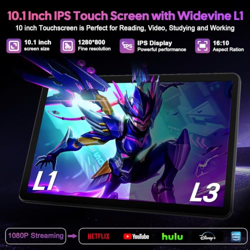 Image of Android Tablet 10 inch, 2026 Android 16 Tablet with Keyboard, 26GB+256GB (2TB Expand), Gemini AI Tablet with 8-Core, 8000mAh, 5G WiFi, Widevine L1, 2 in 1 Tablets PC with Case /Mouse /Stylus-Black Case