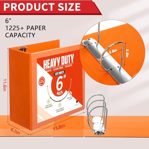 Image of Sinload 6 Pcs 3 Ring Binder, Large Capacity D Ring Binders with Pockets, 8.5 inch x 11 inch Presentation Folder View Binder with Customizable Clear Cover for Documents Files Projects (Multicolored,6 Inch)