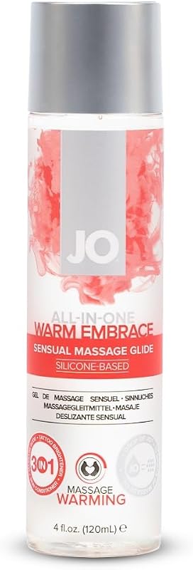 JO All-in-One Warming Silicone Massage Oil, Fragrance Free Lube, 4 fl oz | Warming Sensation, Long-Lasting Massage Glide, Personal Lubricant, For Couples, Sensual, Pharma Grade, Silky