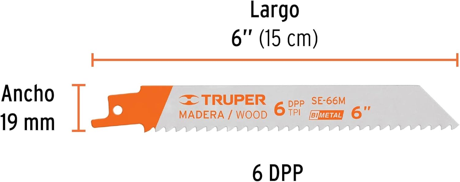 TRUPER SE-66M Wood Cutting Reciprocating Saw Blades 6" x 0.035". 2 Pcs
