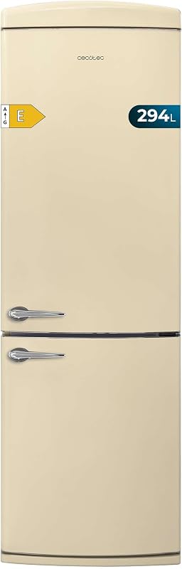 Cecotec Frigorífico Combi Retro Beige Bolero CoolMarket Combi Origin 294+ Beige E. Frigorífico combi 2 puertas, 294L, Total No Frost, Multi Cooling, Fast Freezing, clase E, acabado vintage resistente.