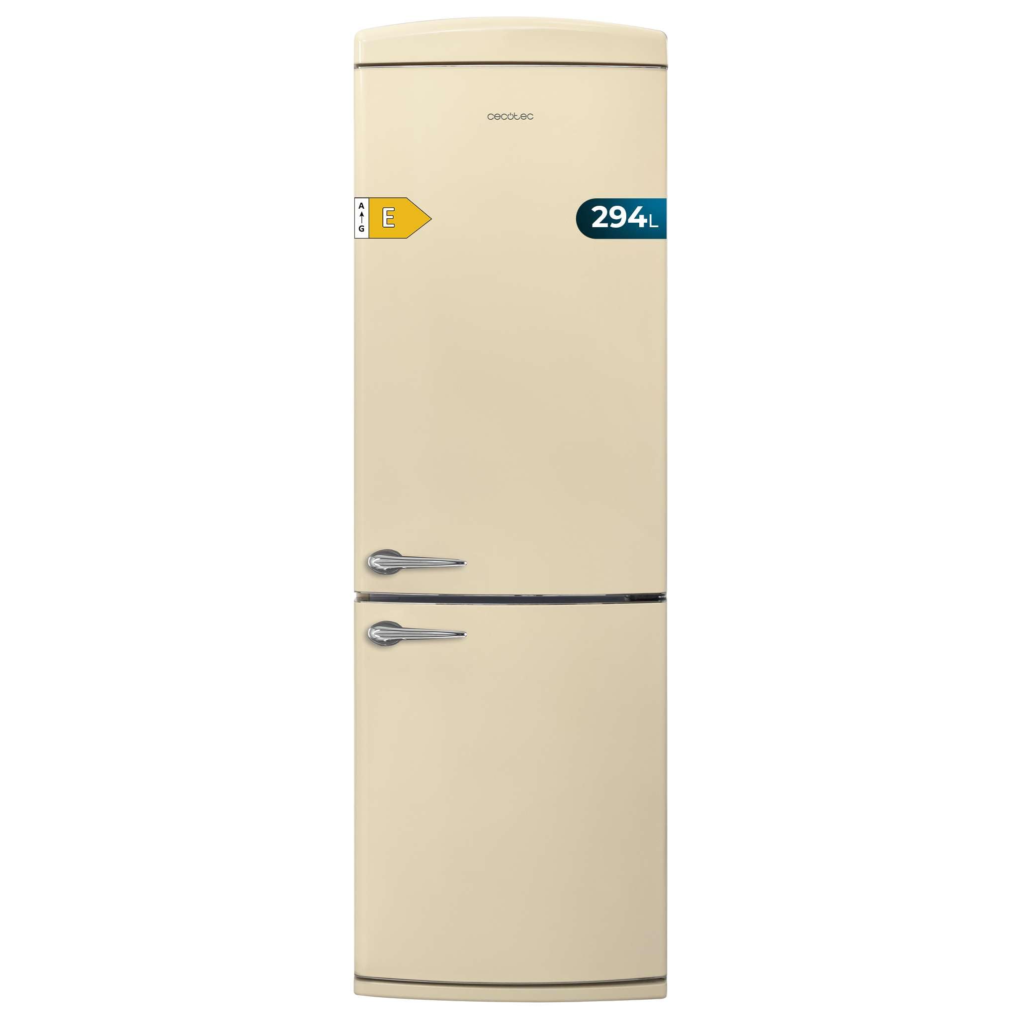 Cecotec Frigorífico Combi Retro Beige Bolero CoolMarket Combi Origin 294+ Beige E. Frigorífico combi 2 puertas, 294L, Total No Frost, Multi Cooling, Fast Freezing, clase E, acabado vintage resistente.