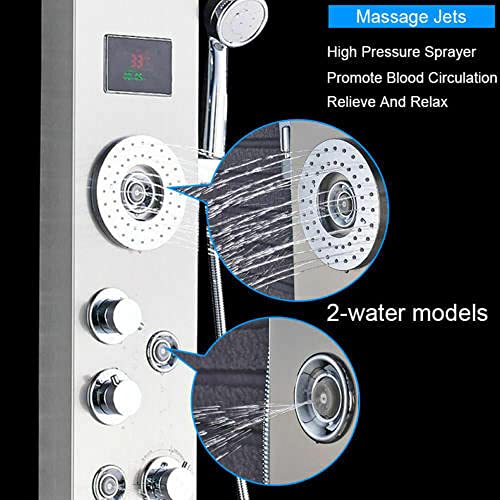 Panel de ducha LED con torre y grifo, sistema de chorros de masaje y lluvia, acero inoxidable miniatura 3