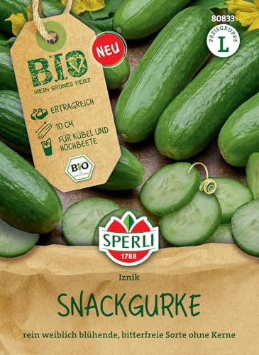 Sperli BIO Snackgurke Iznik 80833 - Gurkensamen für Gemüsesamen & Gemüsepflanzen, Resistente Sorte, Rein weiblich blühend, ideal für Snackgurken, Tolerant gegen Mehltau