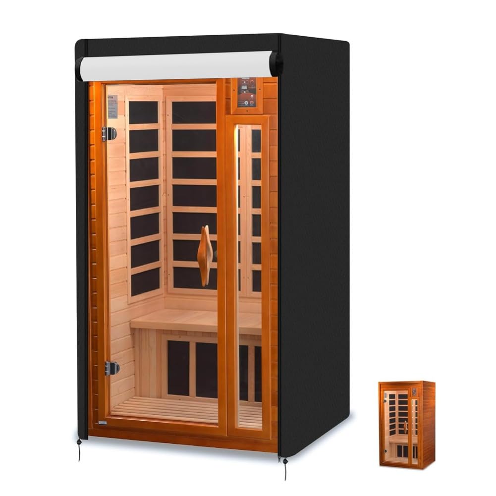 Qualoramall Heavy Duty Outdoor Sauna Cover for 1-2 Person Infrared or Wooden Saunas Waterproof Oxford Cloth with PVC Coating UV Resistant All-Weather Protection Windproof Buckles Zipper Closure(Black)