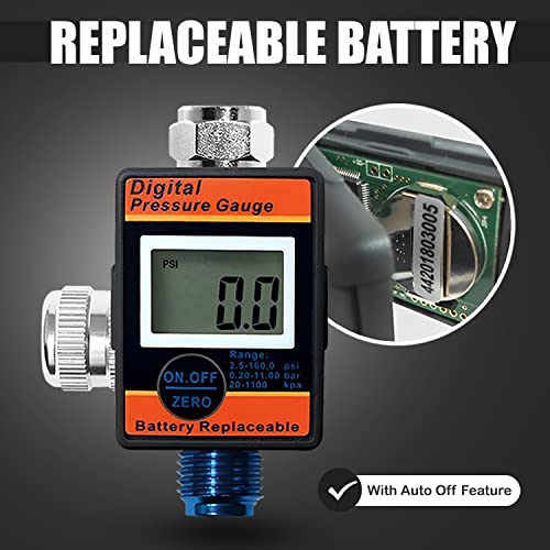 LE LEMATEC Digital Air Pressure Regulator with LED Display Gauge, ¼ NPT Valve for Air Compressor, Tire Inflation, HVLP Spray Paint Gun, & Professional Air Tools, Compact & Heavy-Duty. DAR01B - Image 8