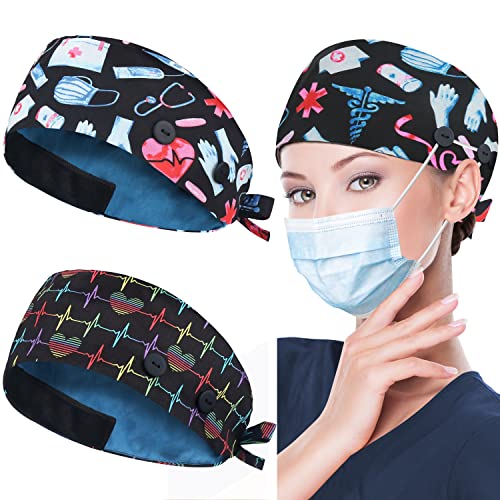 ABAMERICA Working Caps with Button and Sweatband, Adjustable Working Hats for Women Men, One Size(Tie Back or Toggle)