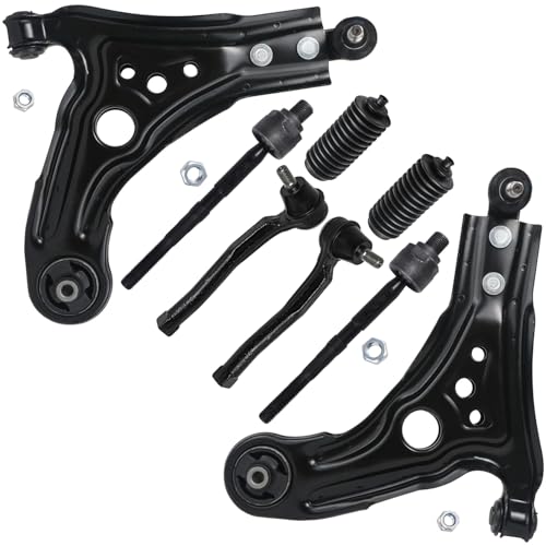 Image of Detroit Axle - 8pc Front Lower Control Arms Kit for Chevy Aveo 5 Pontiac G3 Wave Wave5 Suzuki Swift+, 2 Control Arms with Ball Joint 2 Outer Tie Rods 2 Inner Tie Rods 2 Tie Rod Boots Replacement